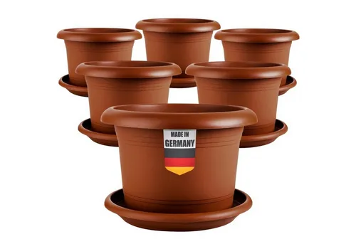 Centi Pflanzkübel Blumentopf mit Untersetzer, robust, terracotta (6er-Set)