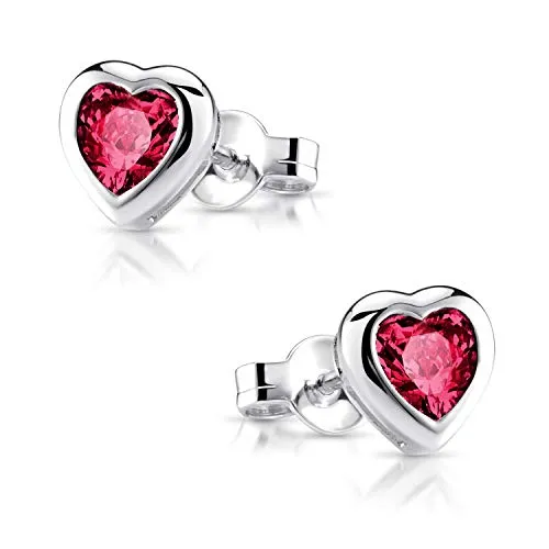 MATERIA Rote Ohrstecker Herz Zirkonia - 925 Sterling Silber Ohrringe für Damen - Kleine Herz Ohrstecker aus 925 Sterlingsilber mit pink-roten Zirkonia. Hautverträglich und nickelfrei, ideal als romantisches Geschenk für jeden Anlass, geliefert in einer eleganten Schmuckbox.