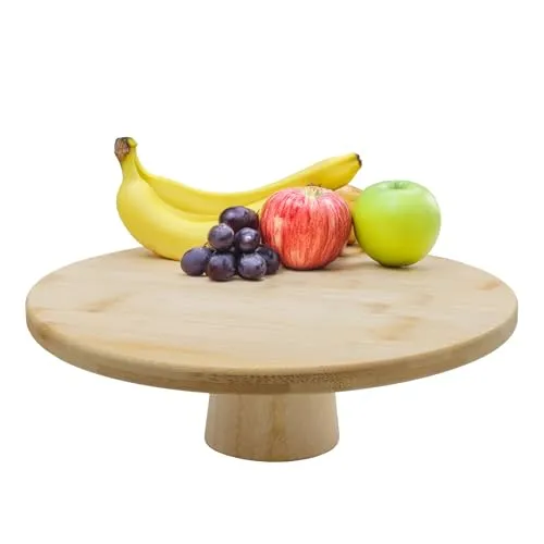Spetebo Bambus Servierteller rund lebensmittelecht - Ø 28 cm - Holz Servierständer natur mit Standfuß - Tortenplatte Obstteller Etagenständer Servierplatte