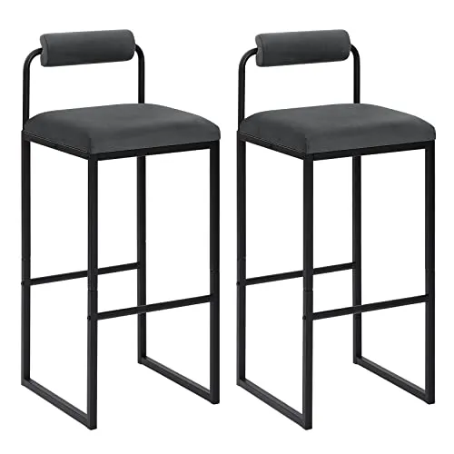 Woltu Barhocker (2 St) - Samthocker mit Fußstütze und Lendenwirbelstütze - Barhocker aus Samt mit 5 cm dickem Schaumstoff für hohen Sitzkomfort, stabiler Metallrahmen und Fußstütze für entspannte Gespräche. Ideal für Kücheninseln oder Bars.