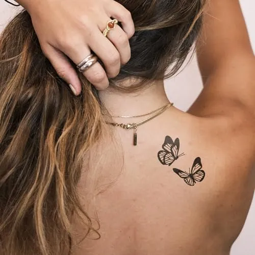 Inkster Tattoo Tanzende Schmetterlinge | Temporäre Tattoos 2 Wochen | Hautfreundlich & EU-Kosmetikzertifiziert | hochwertige Temporäre Tattoos aus pflanzlichen Inhaltsstoffen | wasserfest