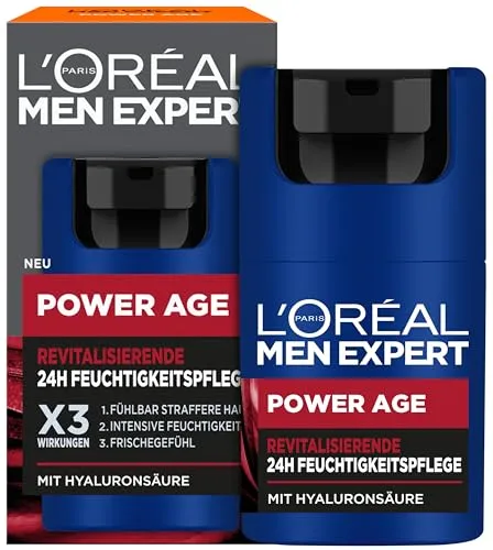 L'Oréal Men Expert Power Age 24H Gesichtscreme 50 ml - Gesichtscreme für Männer mit Hyaluronsäure, ideal gegen erste Alterserscheinungen. Revitalisiert trockene Haut und sorgt für ein frisches, straffes Hautgefühl.