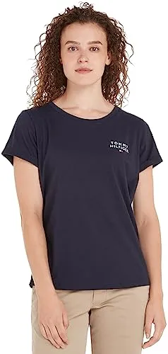 Tommy Hilfiger Damen T-Shirt Kurzarm Rundhalsausschnitt, Blau (Desert Sky) - T-Shirts für Damen aus 100% nachhaltiger Baumwolle, bietet hohen Tragekomfort und perfekte Passform für jeden Anlass.