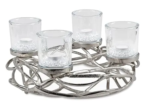 Formano Deko-Leuchter Adventskranz aus Alu, 40cm, rund, 1 Stück, Silber, 4flammig inkl. Gläser