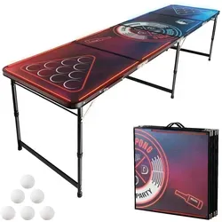 VEVOR Beer Pong Tisch Set mit LED-Option - Beer Pong Set für Erwachsene, 240cm Partytisch mit LED-Beleuchtung, höhenverstellbar und leicht transportierbar - ideal für jede Feier!