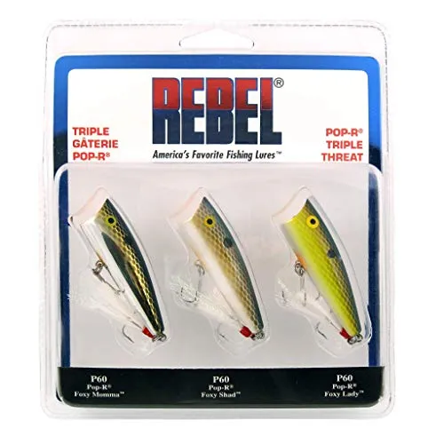 Produktbild Rebel Lures Pop-R Topwater Popper Angelköder, Triple Threat 3er-Pack, Pop-R (1/4 oz), Einheitsgröße