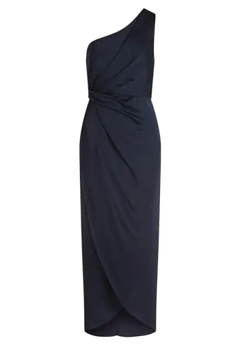 Vera Mont Damen Abendkleid mit Raffung 42, Night Sky - Elegantes Abendkleid aus edlem Satin mit asymmetrischem One-Shoulder Design, perfekt für besondere Anlässe. Figurbetonte Passform und eine Gesamtlänge von 137 cm.
