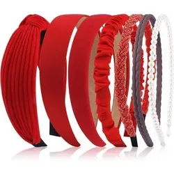 7er Set Haarreifen Damen Perlen Stirnbänder Haarband Mädchen Rot