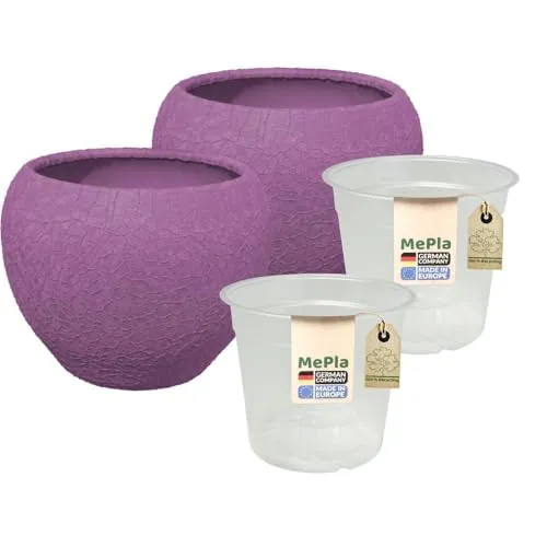 MePla - 2 Stück - Orchideenübertopf Kugel Lizzard ø 14 Lavendel Pflanztopf Orchidee ø 12, hochwertiges Wohnambiente