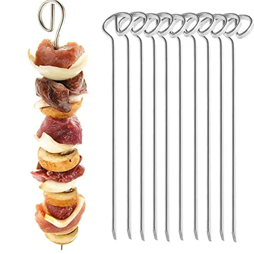 Grillspieße 10er Set - 21 cm Schaschlikspieße aus Edelstahl - Grill-Hochgenuss für alle Fleischfans und Vegetarier - Fleischspieße, Made in Germany