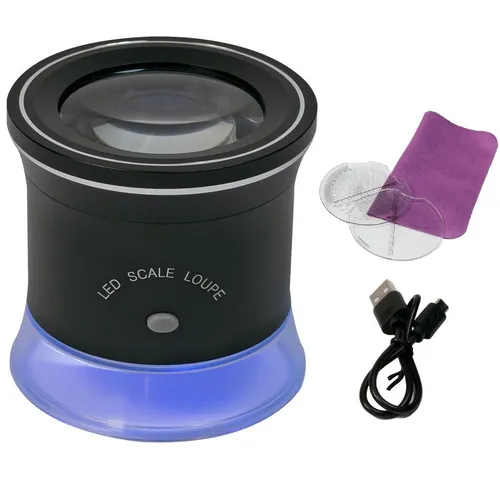 LED Aufsetzlupe Akku Leuchtlupe 30fach Skala Lupe Licht UV Prüfer LINDNER S7192