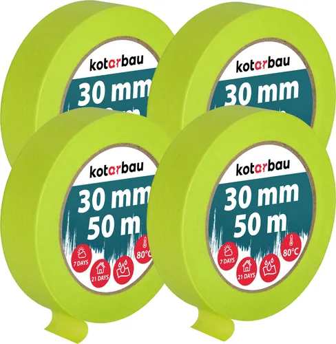 KOTARBAU® 4er Set Neon Malerkrepp 50 m Kreppband 30mm Malerband Abklebeband Maler Klebeband Maler Zubehör Fluoreszierendes Grün Kreppapier Malerbedarf