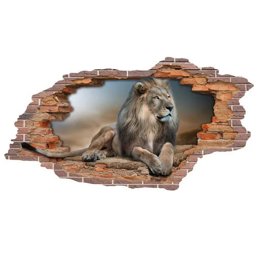 Mauerloch Löwe Wandtattoo 100x60cm Aufkleber Wohnzimmer Schlafzimmer W009-01