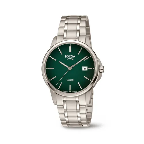 Boccia 3633-05 Herrenuhr Titanium 40mm 10ATM - Armbanduhr mit 10 ATM Wasserdichtigkeit, robustes Titan-Gehäuse und elegantes grünes Zifferblatt – ideal für den modernen Herren.