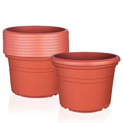 BigDean 9X Blumentopf Ø 25 cm Farbe Terrakotta Kunststoff Pflanztopf Containertopf Übertopf Pflanzkübel rund 25 x 18 cm
