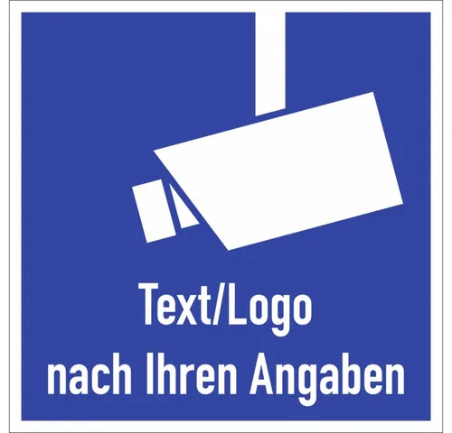 Dreifke Hinweisschild Video-Infozeichen - Text und/oder Logo nach Ihren Angaben, Alu, 180x18, Schild Alu
