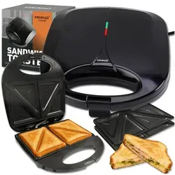 KRUMAD Sandwichmaker 1000W – 2 Scheiben Sandwichtoaster mit Antihaftbeschichtung & Kontrollleuchten – Kompakter Toaster mit wärmeisoliertem Griff
