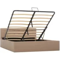 vidaXL Stauraumbett Hydraulisch Cappuccino-Braun 140×200 cm - Stilvolles Stauraumbett aus Kunstleder mit hydraulischem Gashebemechanismus für einfachen Zugang zu viel Stauraum. Ideal für moderne Schlafzimmer!