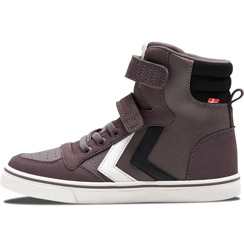 Hummel SLIMMER STADIL HIGH JR - SPARROW - 26 - Sneaker für Kinder mit elastischen Schnürsenkeln und Klettverschlüssen für optimalen Halt. Ideal für aktives Spielen und einfaches An- und Ausziehen dank Zuglasche.