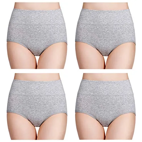 wirarpa Damen Unterhosen Baumwolle Slips Damen Hoher Taille Atmungsaktive Taillenslip Wochenbett Unterwäsche Mehrpack Größen 32-58, Grau, X-Large (46/48)