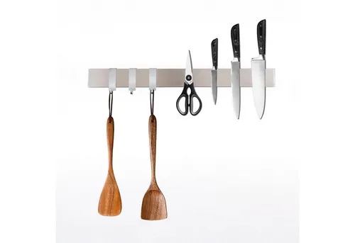 PROREGAL® Wand-Magnet Messerhalter Messerhalter aus Bambus 6,2x2,1x40cm Inkl. 3 silberne Haken Bambus