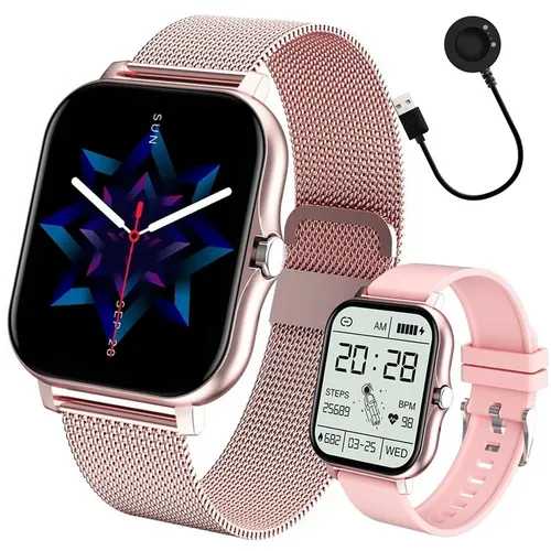 Smartwatch für Damen und Herren mit Bluetooth-Funktion in Rosa