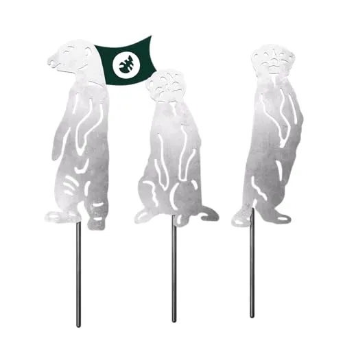 VERDOBA Erdmännchen Gartendeko in Silber - Erdmännchen Figuren Set mit leichtem Antikfinish - Gartenstecker Silber - Gartendeko aus stabilem Eisen für Garten, Balkon & Terrasse