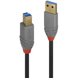 LINDY 36743 3m USB 3.2 Typ A an B Kabel, 5GBit/s, Anthra Line - USB Typ A Stecker an