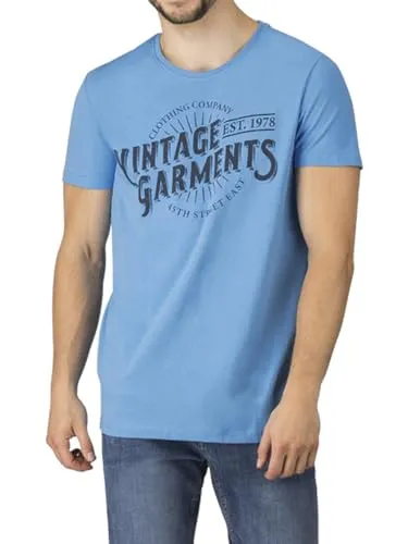 DENIMFY Tshirt Herren Baumwolle Regular Fit DFNuri Rundhals Kurzarm Sommer Tee Shirt Logoprint, Größe:4XL, Farben:Maya Blue (GDY)