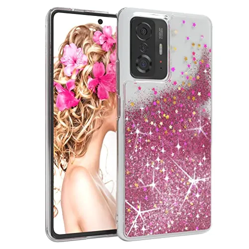EAZY CASE Hülle kompatibel mit Xiaomi 11T 5G / 11T Pro 5G Schutzhülle mit Flüssig-Glitzer, Handyhülle, Schutzhülle, Back Cover mit Glitter Flüssigkeit, TPU/Silikon, Transparent/Durchsichtig, Pink