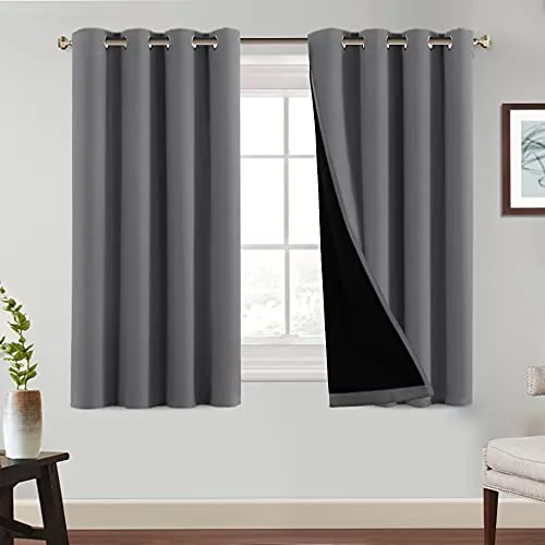 Tenger Home Thermovorhang 100% Blickdichte Gardinen mit Ösen Kälteschutz Vorhänge Verdunklungsvorhänge Wärmeisolierend Doppellagig Ösenvorhang, 2 Stück(Grau, 100x150 cm)