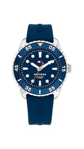 Tommy Hilfiger Uhr 1720047 - Sportlich mit Blauem Silikonarmband - Armbanduhren für Herren mit 3-Zeiger-Quarzwerk, ideal für aktive Jugendliche. 10 ATM wasserdicht und mit modernem Design für jeden Anlass.