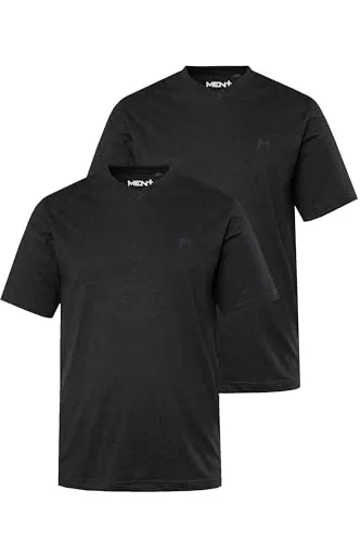 Men Plus Herren T-Shirt L-8XL 2er-Pack - T-Shirts für Herren in großen Größen, spezieller Schnitt bis 8 XL, hochwertiges Basic-Doppelpack mit V-Ausschnitt und Halbarm für optimalen Tragekomfort.