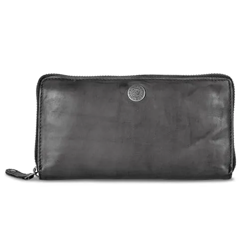 Cas8 Geldbörse MALU, Damen Portemonnaie aus gewaschenem Leder, mit praktischen Kleingeld- sowie Kartenfächern, Portmonee im Used-Look mit Reißverschluss, Graphite