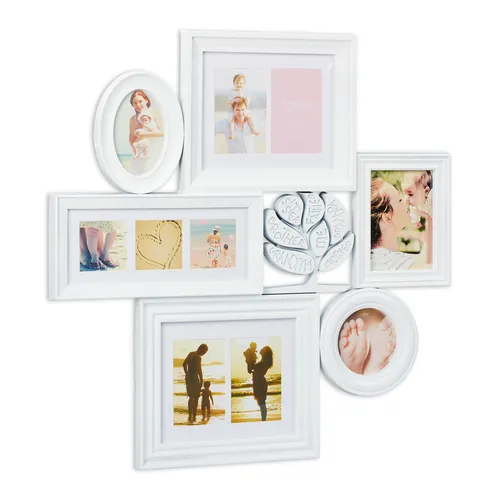 relaxdays Bilderrahmen Collage 10 Bild, weiß - Bilderrahmen Collage für kreative Wandgestaltung, ideal für Familienfotos mit dekorativem Familienbaum - perfekt für Wohnzimmer, Schlafzimmer und mehr.