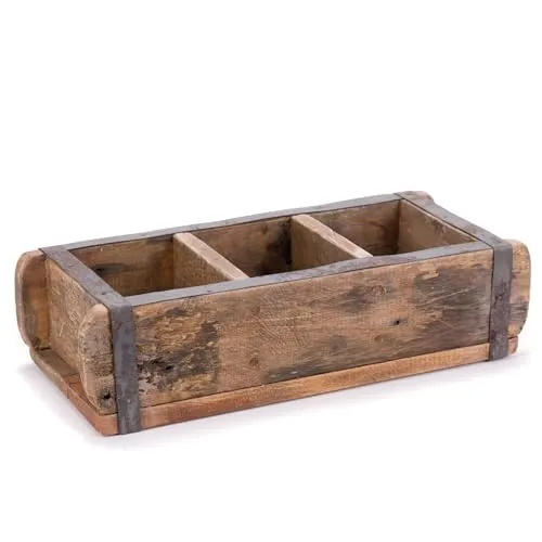 DESIGN DELIGHTS Holz ZIEGELFORM Brick | Massivholz, 35/25 cm | Vintage Holzkiste, Ziegelsteinform, Holzziegel, Aufbewahrungskiste, Ordnungskiste, Holz Kasten | Anzahl: 3-Fächer