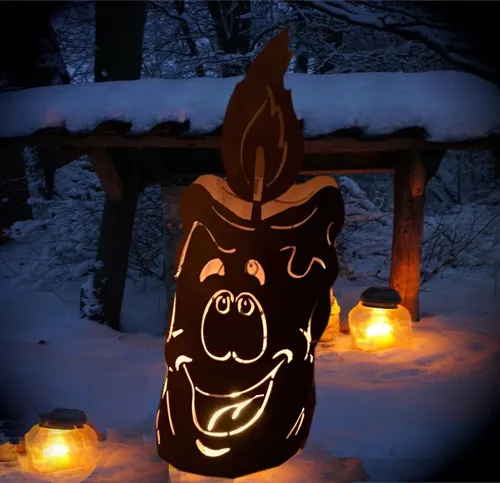 Edelrost Windlicht für Kerzen - Außendekoration mit antikem Look, ideal für die Terrasse oder den Eingangsbereich, schafft eine gemütliche Atmosphäre bei jedem Wetter.