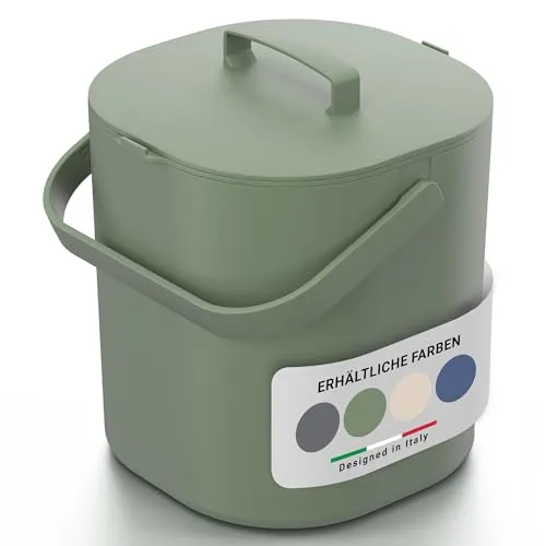 PTMS® Biomülleimer Küche 6L - Biomüll mit praktischem Deckel zum Einhängen & Innensieb - Spülmaschinenfest & Geruchsdicht - Komposteimer Küche in modernem Design - in 5 Farben