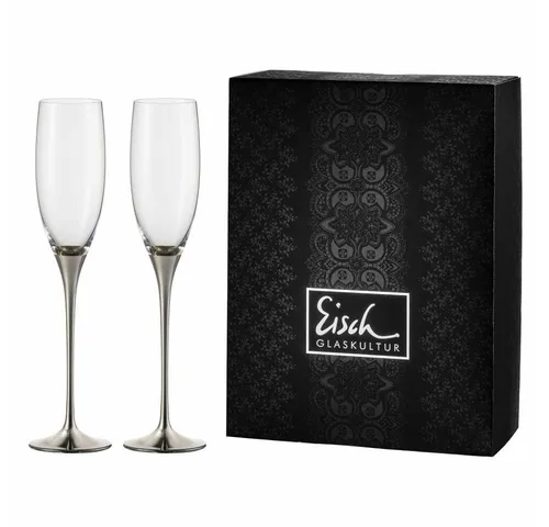 Eisch Germany Sektglas Champagner Exklusiv - 2-teiliges Sektglas in elegantem grau, aus hochwertigem Kristallglas, ideal für besondere Anlässe und Made in Germany.