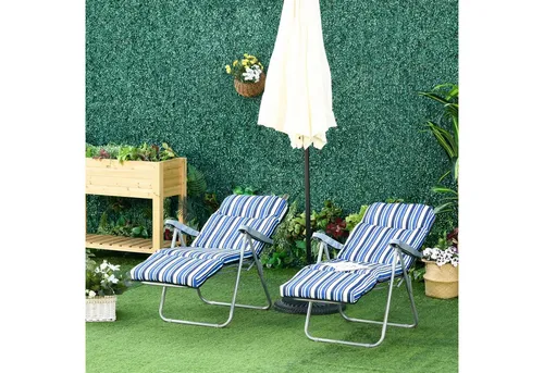 Outsunny Gartenliege Set mit Kissen, 2 St., Blau, klappbar - Genießen Sie entspannte Stunden im Freien mit diesem stilvollen Gartenliege-Set. Die verstellbare Rückenlehne und das gepolsterte Kissen bieten hohen Komfort, während der stabile Rahmen für Langlebigkeit sorgt. Ideal für Garten und Terrasse.