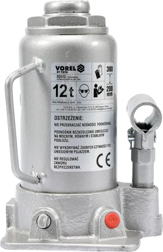 Vorel DŹWIGNIK TŁOKOWY HYDRAULICZNY 12T - Hydraulischer Wagenheber mit einer Tragkraft von 12 Tonnen und verstellbarem Hubbereich von 200-380 mm, ideal für Werkstätten und Fahrzeugreparaturen.