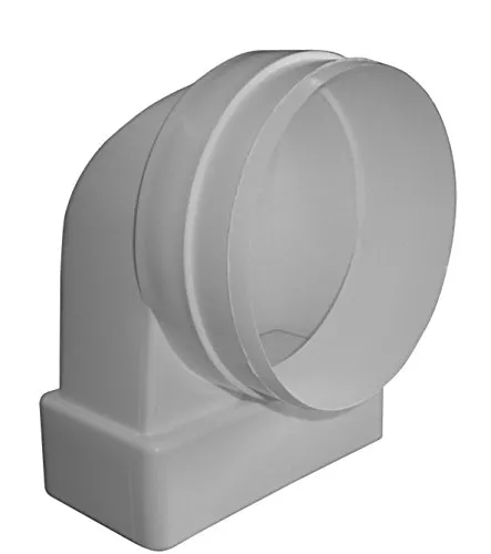 Umlenkstück DN 150 mm mit Stutzen für Rundrohr auf Flachkanal - Hochwertiges Kunststoff-Umlenkstück in Weiß, ideal für effiziente Luftführung in Lüftungsanlagen.