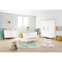Pinolino Babyzimmer Light, Weiß, Ahorn, Holzwerkstoff, 6 Fächer, 3 Schublade(n) Schubladen, in verschiedenen Größen erhältlich,zum Juniorbett umbaubar, höhenverstellbar, Sprossen mit Normabstand, Aufbauanleitung im Karton, Lattenrost inklusive, Schlupfsprossen, Babymöbel, Babyzimmer-Sets