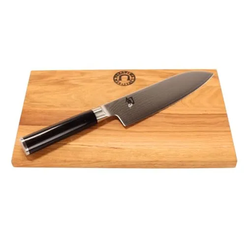 Kai Shun Classic Santokumesser DM-0702 ultrascharf 18 cm – Angebotsset mit handgefertigtem Schneidebrett 30x 20cm Unikat – Japanisches Messer Set für Profi- & Hobbyköche