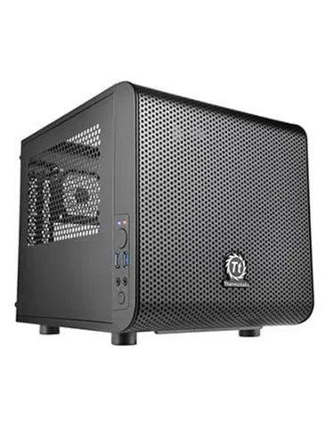 Thermaltake Core V1 - Kompaktes Cube-Gehäuse in Schwarz - Mini Tower Gehäuse für Mini-ITX-Systeme, bietet hervorragende Kühlung und ein elegantes Design in Schwarz.