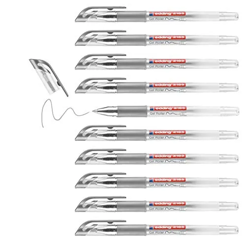 edding 2185 Gelroller - silber - 10 Stifte - 0,7 mm - Gelstifte zum Schreiben, Malen, Mandala, Bulletjournal - Gelschreiber, Gelmalstifte silber