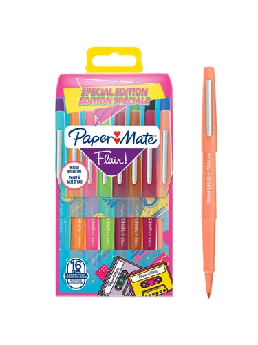 Paper Mate Flair Filzstifte | mittlere Spitze (0,7 mm) | gemischte Retrofarben | 16 Stück