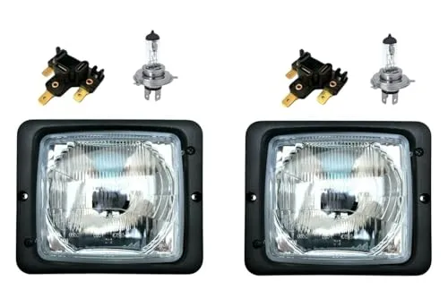 MelTruck 2x H4 Scheinwerfer mit Fernlicht Abblendlicht mit Steckern und Glühbirnen 12V (2 Funktionen - H4 - mit Steckern)