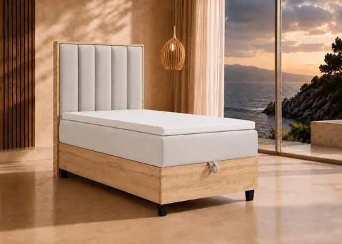 Trinity K-1 Einzelbett 80x200 Creme | Boxspringbett mit Bettkasten