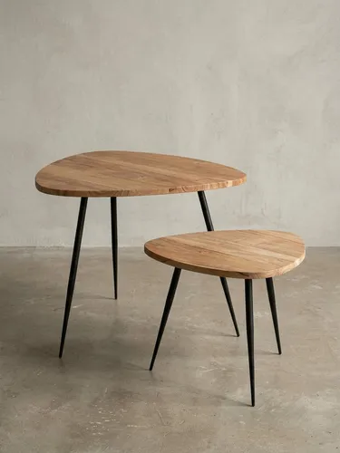Industrial Style Beistelltische 2er Set aus Holz und Metall - Couchtische im Industrial Design, aus robustem Akazienholz und pulverbeschichtetem Edelstahl, ideal für stilvolle Wohnzimmer mit hoher Belastbarkeit von bis zu 30 kg.